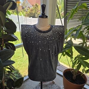 Zara Rhinetones Charcoal Gray Casual Top ZARA size Large